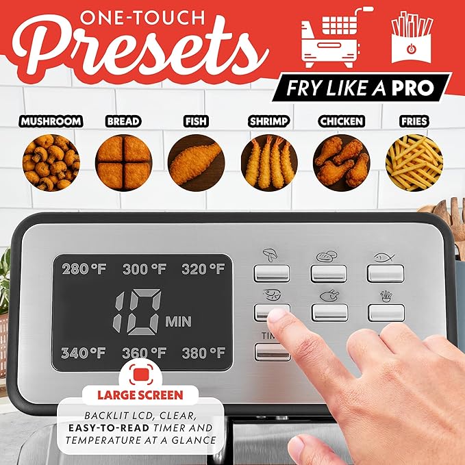 Gourmia 3.2 Qt Countertop Deep Fryer – Electric Oil Fryer with Digital Display, Adjustable 280°F–380°F Temperature Control, Viewing Window, Odor Filter Lid & Magnetic Safety Cord