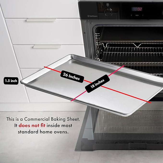 New Star Foodservice Commercial-Grade 18-Gauge Aluminum Sheet Pan/Bun Pan (18 L x26 W x1 H (Full Size) XL Size Measure Oven)