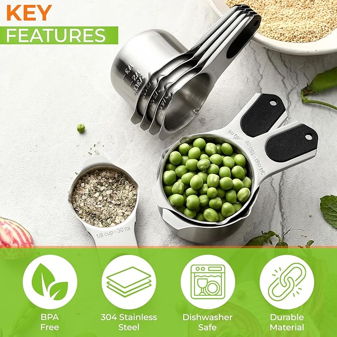 Spring Chef Dual Sided Magnetic Measuring Spoons Set, Mountain Sunrise, Set of 8 & Stainless Steel Magnetic Measuring Cups, Set of 7, Black - 2 Product Bundle