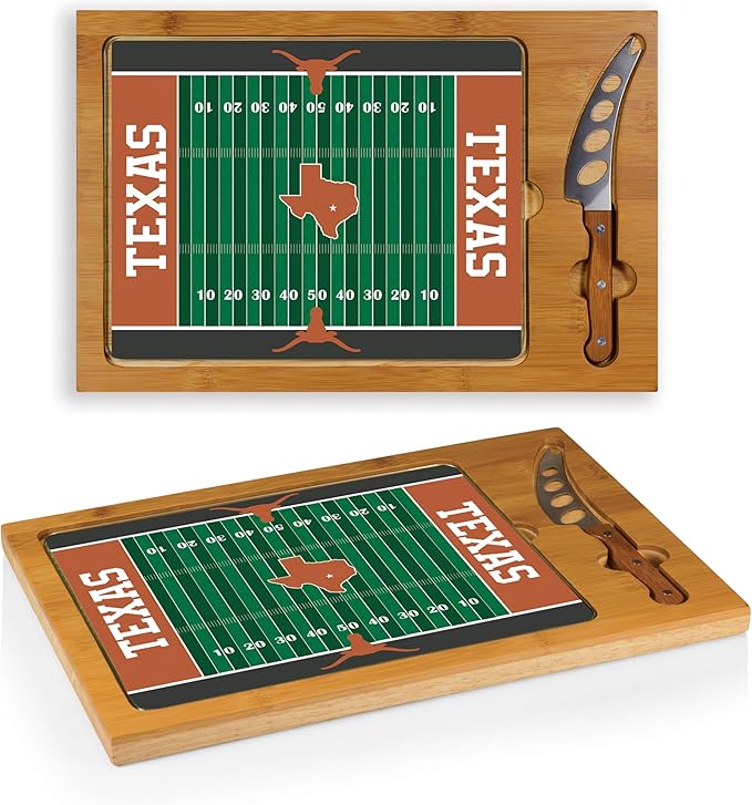 PICNIC TIME NCAA Icon Glass Top Cutting Board & Knife Set, Cheese Boards Charcuterie Boards, Serving Platter, (Parawood & Bamboo)