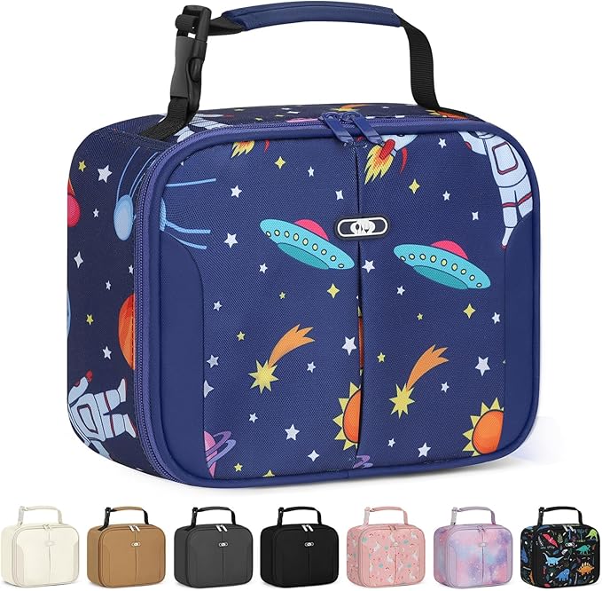 Capolo Insulated Lunch Box for Kids, Cute Thermal Lunch Bag for School, Reusable Lunch Tote for Boys and Girls, Durable Cooler Bag with Easy Grab Handle, Lightweight and Easy to Clean,Deep Blue Space