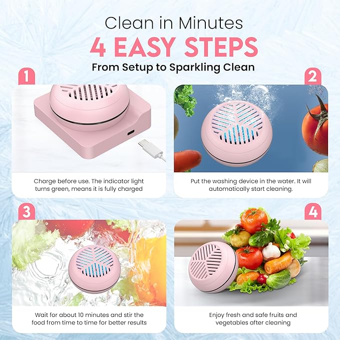 Fruit and Vegetable Washing Machine, Fruit Vegetable Cleaner Device, Portable USB Wireless Veggie Wash with Purification Technology, for Washing Fruits, Vegetables, Rice, Meat, Pink