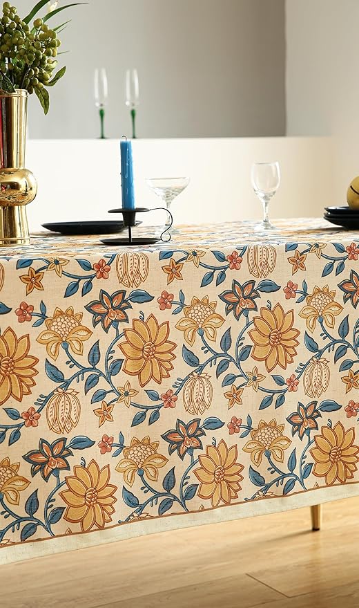 ISAENNE Designer Bohemian Floral Tablecloth Rectangular,Linen Colorful Table Cloth,Wrinkle Resistant Decor Tablecloths for Dining Thanksgiving Kitchen Party Christmas,55"*87"-Estevan B