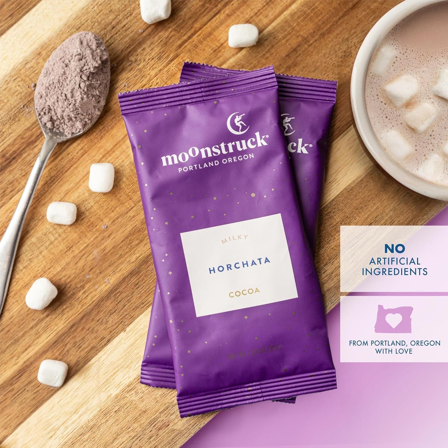 Moonstruck Chocolate Hot Chocolate Mix Variety Pack - Contains 6 Flavors: Milk Chocolate Cocoa, Dark Chocolate Cocoa, Milk Chocolate Cinnamon Cocoa, Mint Chocolate Cocoa, Milk Chocolate Ginger and Turmeric Cocoa, and White Chocolate Horchata Cocoa