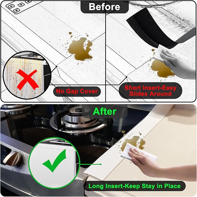 Silicone Stove Counter Gap Cover Kitchen Counter Gap Filler by Kindga 25" Long Gap Filler Sealing Spills Between Kitchen Appliances Washing Machine and Stovetop, Set of 2 (White)