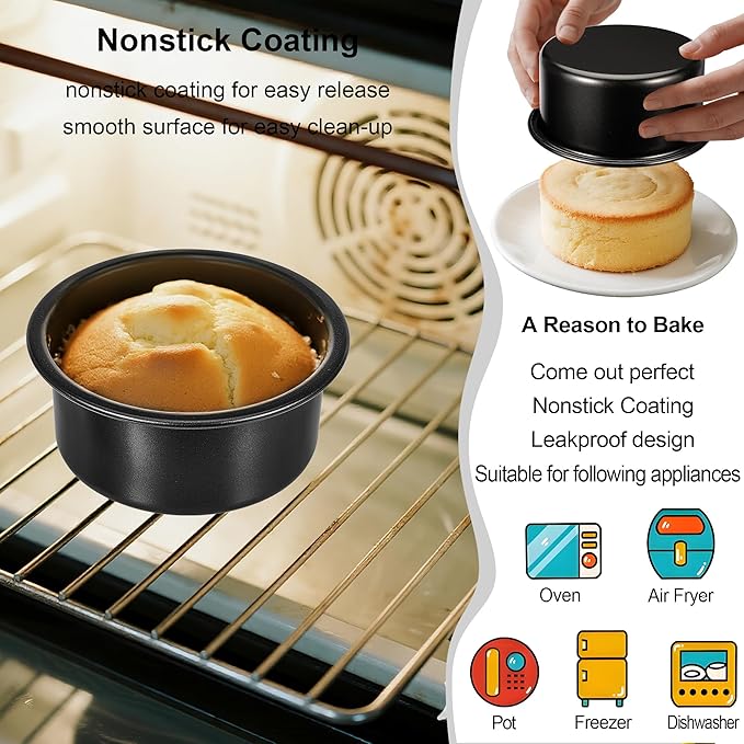 AWTBDP 4-Inch & 6-Inch Cake Pan Set, Set of 2, Round Baking Pan, Carbon Steel Birthday Wedding Metal Layer Cake Pans, Non Toxic Coating, Straight Side, Easy Clean Easy Release, 2 Inch Deep
