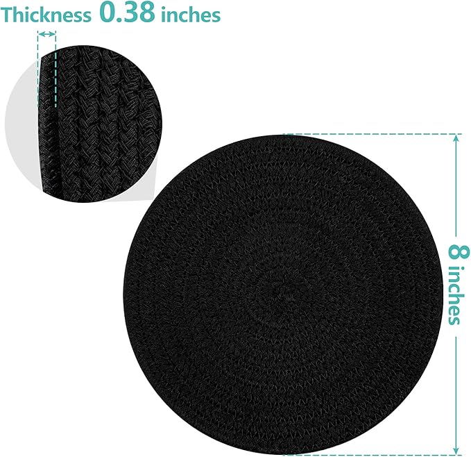 Trivets for Hot Dishes, Pots and Pans, 8 Inches Hot Pads 5 Pcs, Pot Holders for Kitchen, Heat Resistant Mat Protect Counter, Coasters Set Home Essentials Farmhouse Decor (Black)