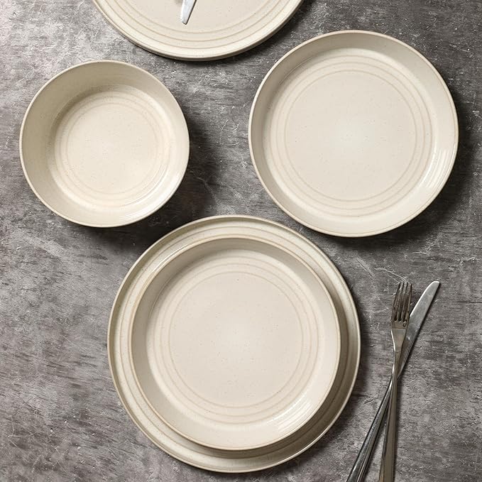 Stone Lain Claire 12-Piece Dinnerware Set Stoneware, Plates and Bowls Set, Dishwasher and Microwave Safe, Dish Set for 4, White