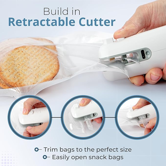 4-in-1 Handheld Vacuum Sealer for Food - USB/Battery Powered Non-Clogging Compact Vacuum Sealer for Food - Portable, Space-Saving Food Storage Solution for Sous Vide, Meal Prep, Travel & Camping