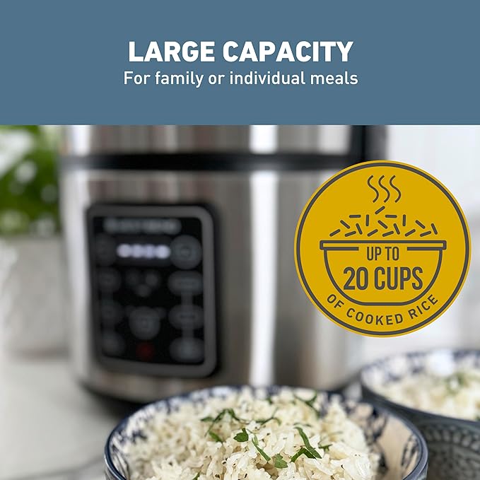 West Bend Rice & Grain Multi Cooker Programmable with 9 Preset Functions, Features Delay Start and Keep Warm Functions and Steam Basket, 20 Cups Cooked (10 cups uncooked), Stainless Steel