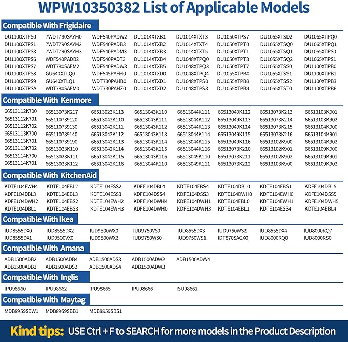 WPW10350382 W10350382 Dishwasher Upper Dishrack Replacement Compatible With Whirlpool Kenmore KitchenAid Ikea Amana Inglis Maytag Upper Dishrack Assembly Part Numbers W10082824 W10199801 W10321578