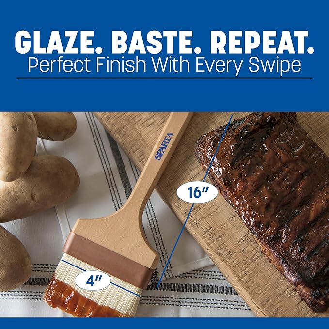 SPARTA Chef Series Basting Brush, Angled Boar Bristle Pastry Brush for Cooking and Baking, 4" Wide, 1 Count