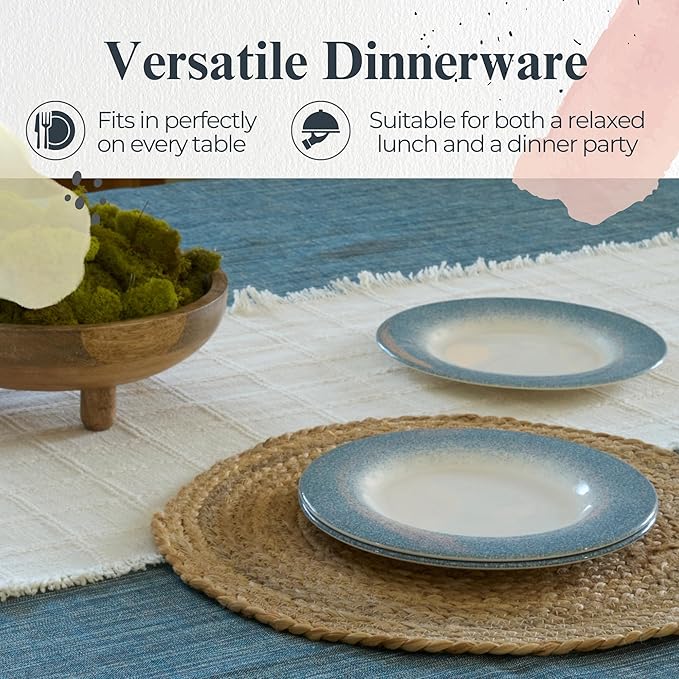 Portmeirion Potter's Mist Dinner Plate (Set of 4) - 8-Inch Stackable Earthenware Plates - Microwave & Dishwasher Safe, Handcrafted Dinnerware for Casual & Formal Table Settings (Blue Mist)