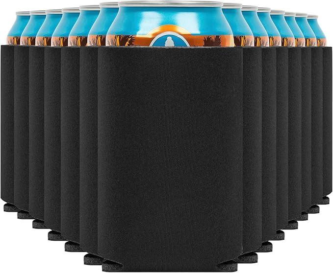 Blank Beer Can Cooler Sleeves (60-Pack) Soft Insulated Beer Can Coolies - HTV Friendly Blank Koolies in Bulk for Beer Cans & Bottles - Black Coolie Blanks for Vinyl Projects & Wedding Favors (Black)