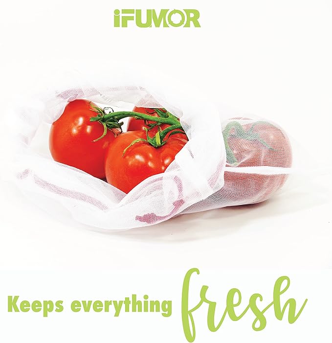 15-Pack Reusable Produce Bags – Heavy Duty Washable Mesh Grocery & Vegetable Bags with Drawstring, Eco-Friendly for Fruits, Food, Toys & Travel Storage