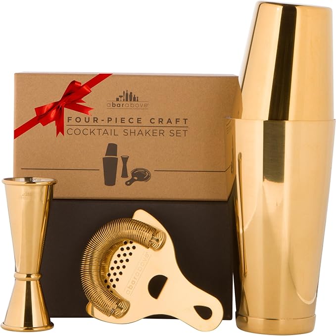 A Bar Above 4-Piece Cocktail Shaker Set, for Professional and Home Bar, Premium Bar Kit Gifts, Includes Strainer, Japanese Jigger, and Boston Shaker Set
