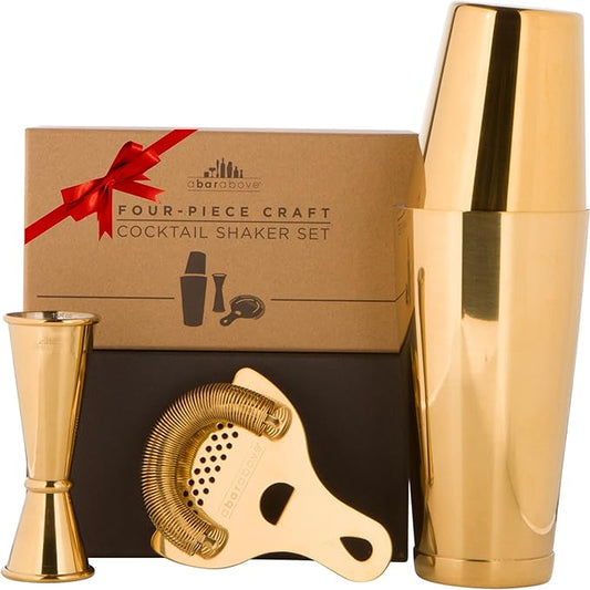 A Bar Above 4-Piece Cocktail Shaker Set, for Professional and Home Bar, Premium Bar Kit Gifts, Includes Strainer, Japanese Jigger, and Boston Shaker Set