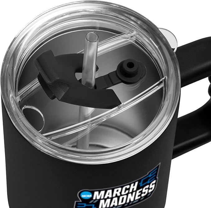 Logo Brands NCAA March Madness 40 oz Stainless Steel Tumbler - Official March Madness Logo | Handle & Straw Built-In | Black Color