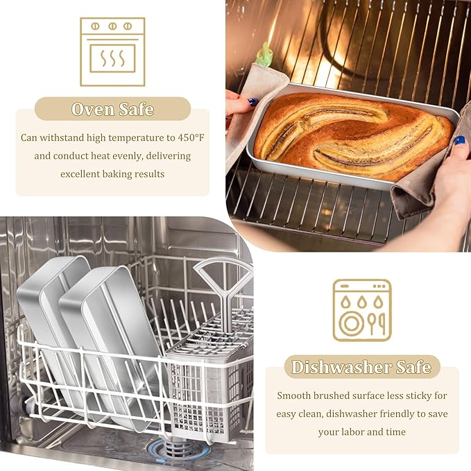 TeamFar Loaf Pan, 12 x 5 Inch Stainless Steel Loaf Pans for Baking Bread, 2 Pack Large Bread Loaf Baking Pan for Homemade Bread, Meatloaf, Cake, Brownies, Non-Toxic, Heavy-duty, Oven & Dishwasher Safe