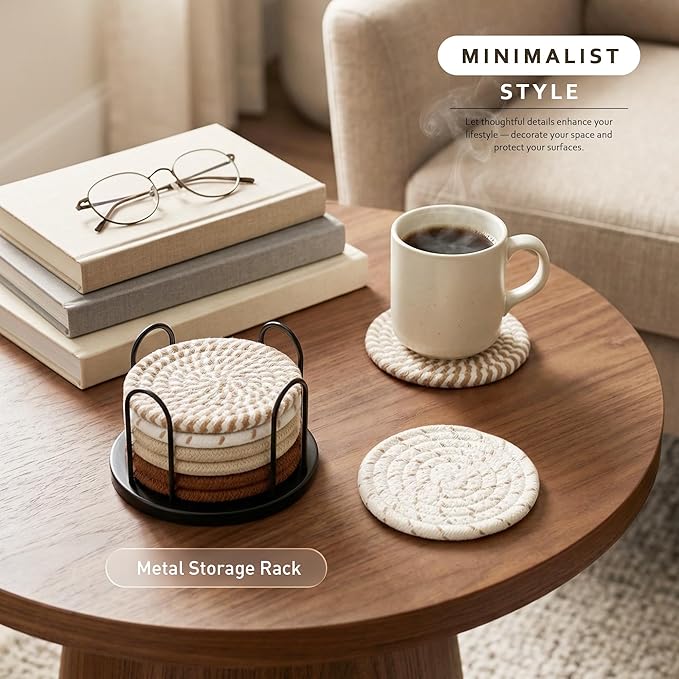 Lazebox Coasters Set of 8 for Drinks, 4 Inch Large Coasters for Coffee Table, Tabletop Protection for Hot & Cold Drinks, Versatile Coasters for Home Decor, Non-Slip & Easy to Clean