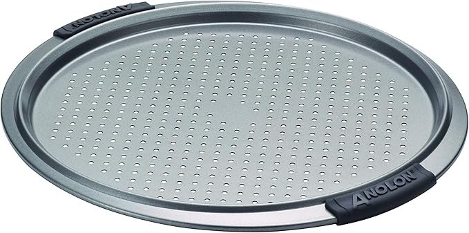 Anolon Advanced Nonstick Bakeware 13-Inch Pizza Crisper, Gray with Silicone Grips