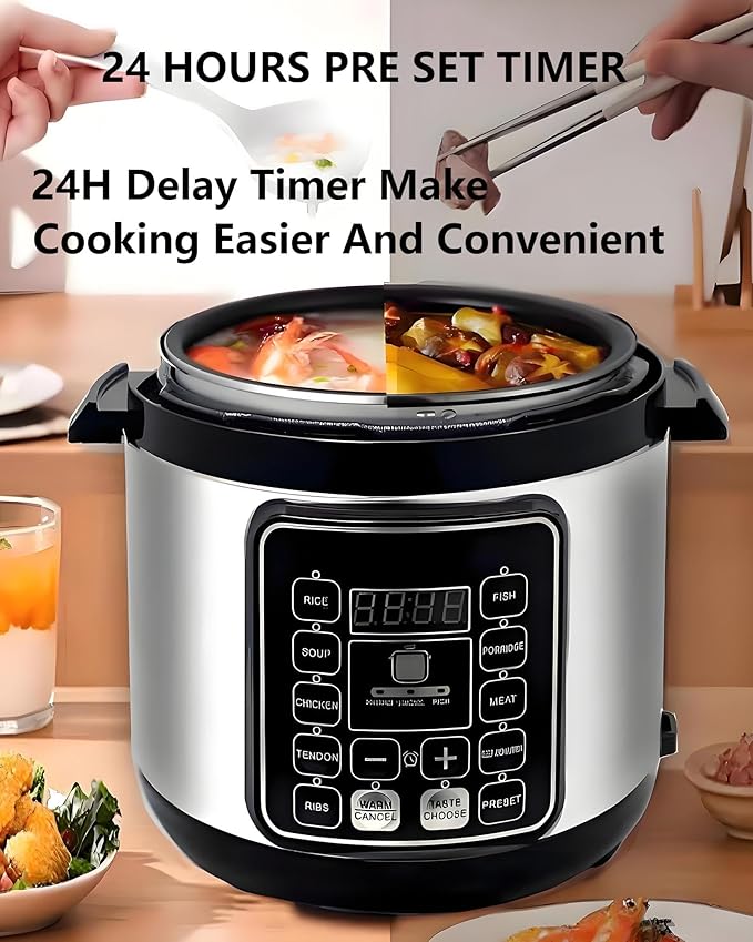 Electric Pressure Cooker, 6 Liters, Slow Stew Pot With 24-Hour Reservation Function, 10 In 1 Rice Cooker, Wok, Cake, Yogurt, Etc., Stainless Steel/Black