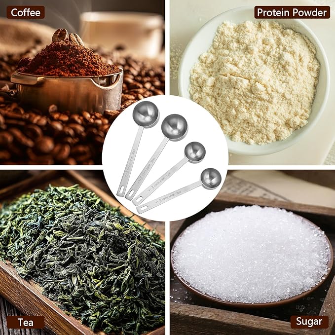 4Pcs Coffee Scoop - 2pcs 15ML and 2pcs 30ML Stainless Steel Tablespoon Measuring Spoon with Long Handle