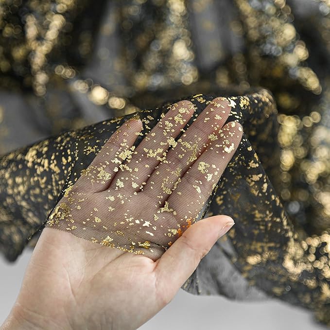 Artoid Mode Black Gold Gauze Table Runner 120 Inch 10FT, Glitter Metallic Foil Sheer Dining Wedding Anniversary Holiday Birthday Table Decor for Home Party