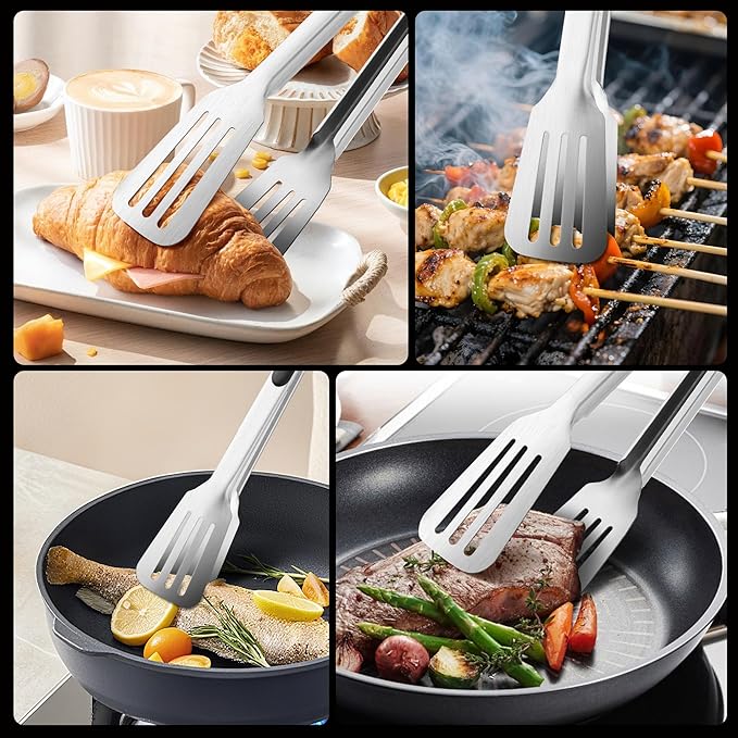 Kitchen Tongs for Cooking,Stainless Steel Spatula Tongs Locking Metal Tongs for Grilling/Barbecue/BBQ,Serving,Buffet,Perfect for Flipping Steak and Fish,Set of 2 (9 & 12 inch)