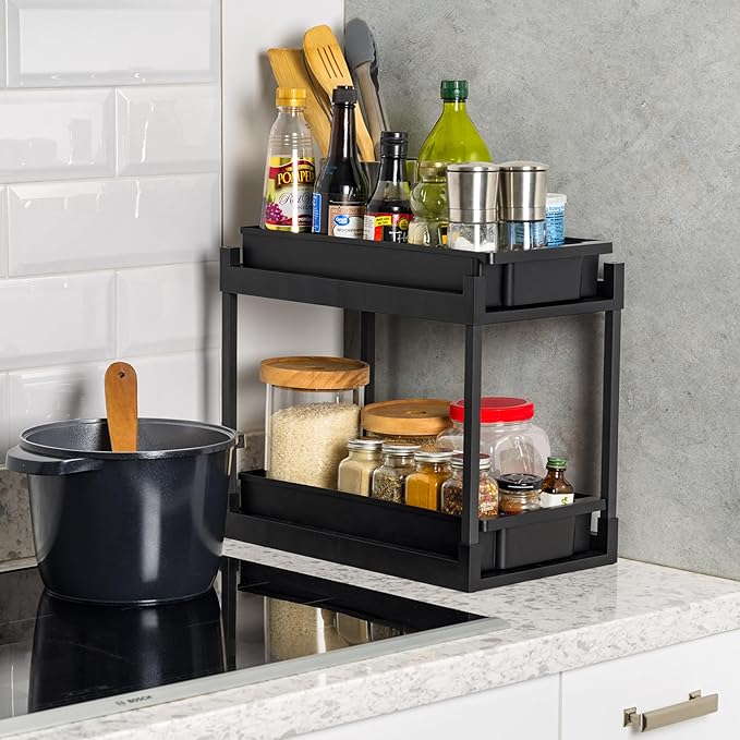 IRIS USA Under Sink Organizer, Bathroom Organizers and Storage, Pull Out Under Cabinet Kitchen Shelf Pantry Under Counter, Cleaning Supplies, Vertical Spice Rack Slide Out Drawers, Easy Assembly