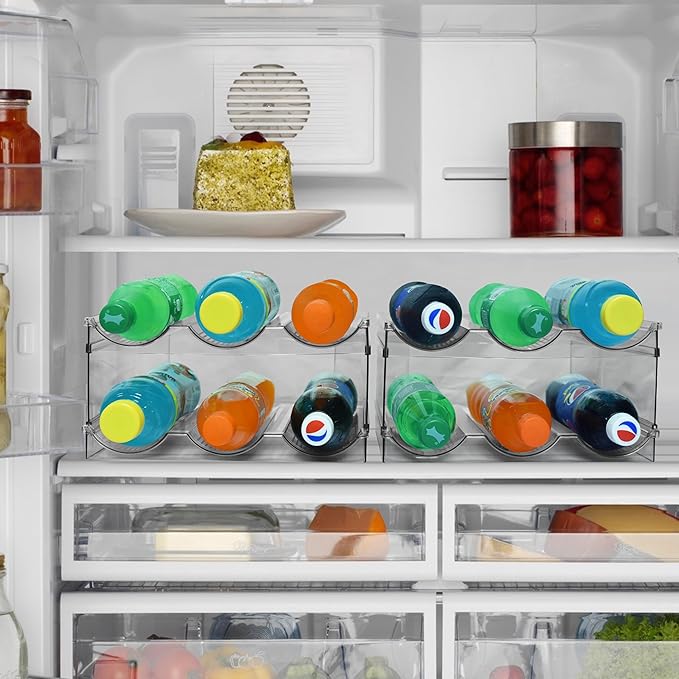 4 Pack Water Bottle Organizer, Stackable Kitchen Pantry Organization and Storage Shelf, Plastic Bottle Holder for Fridge Kitchen Cabinet Organizer and Storage, Tumbler Mug Cup Organizer