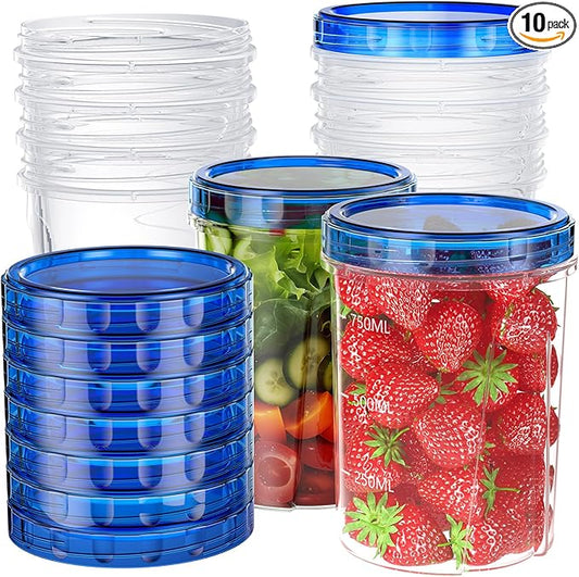 10 Pack-32 OZ Freezer Storage Containers, Small Plastic Food Storage Containers with Twist Top Lids, BPA Free and Reusable Meal Prep Containers Microwave/Dishwasher Safe