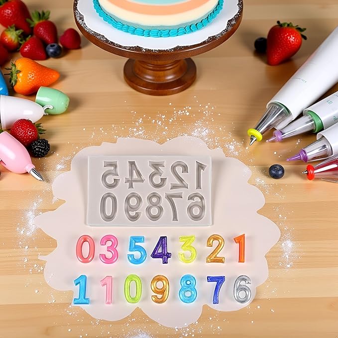 Gray Silicone Fondant Molds 3D Number 0-9 Fondant Chocolate Baking Molds For Cake Decorating Cupcake Topper Candy Chocolate Gum Paste Polymer Clay Fondant and Gum Paste Molds Pastry and Baking