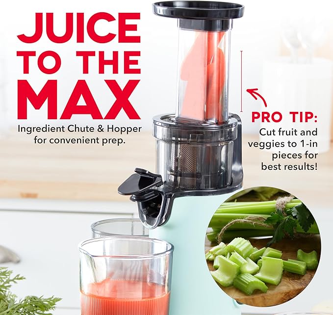 Dash Deluxe Compact Cold Press Juicer - Slow Masticating Juicer Machine for Fruits and Vegetables with Frozen Attachment - Easy to Clean Juice Press for Home Countertops - Aqua