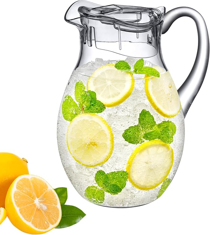 Amazing Abby - Bubbly - Plastic Pitcher (64 oz, 2 Quart), Clear Water Pitcher with Lid, Fridge Jug, BPA-Free, Shatter-Proof, Great for Iced Tea, Sangria, Lemonade, Juice, Milk, and More