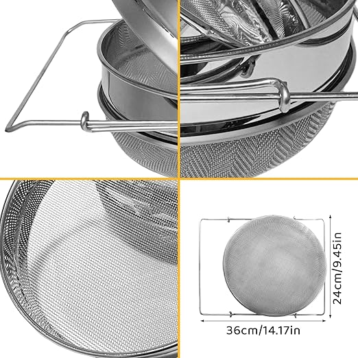 Honey Bucket 5 Gallon Beekeeping Supplies-Honey Gate & Stainless Steel Double Sieve Honey Strainer Honey Filter Bag Uncapping Tank Holder Honey Harvesting Equipment Beekeeping Kit (5 PCS/Set)