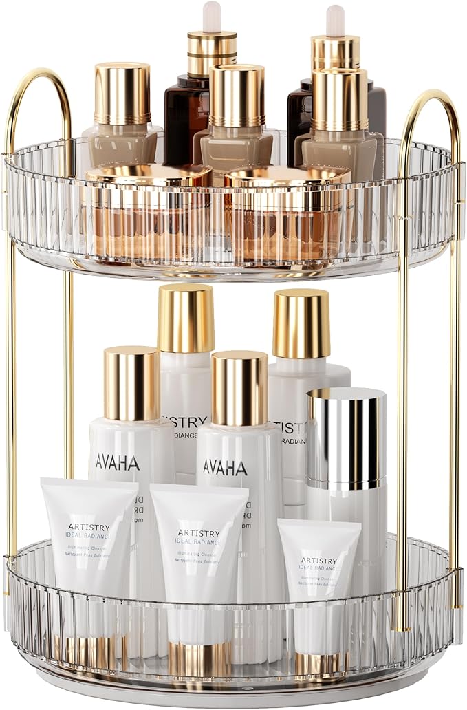Rotating Makeup Organzier Clear and Corner Bathroom Organizer Countertop Yellow