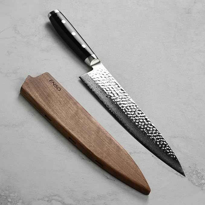 Enso Large Chef's Knife with Sheath - Made in Japan - HD Series - VG10 Hammered Damascus Stainless Steel Gyuto - 9.5" Blade with Saya Cover