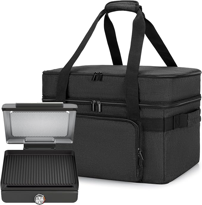 LUXJA Indoor Grill Carrying Bag with Bottom Pad Compatible with Ninja Sizzle GR101 Smokeless Grill, Double Layer Electric Grill Bag with Plates Section (Bag Only), Black