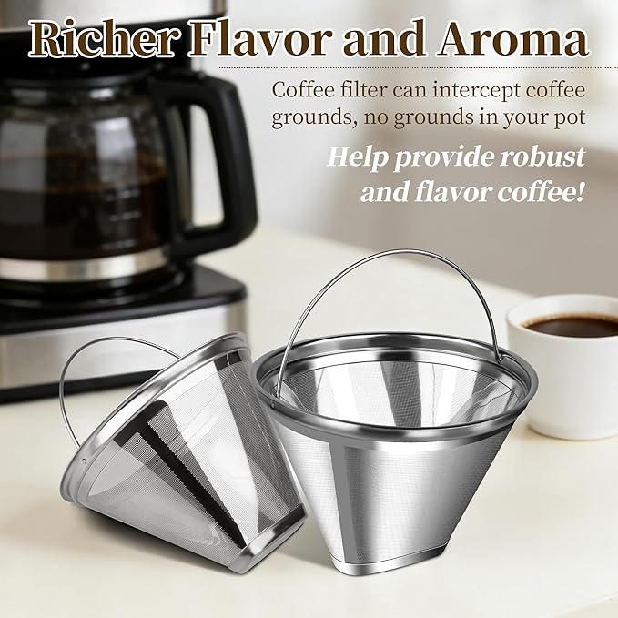 Coffee Filter Compatible with Cuisinart, Stainless Steel Coffee Filter Replacement for Cuisinart DCC 1200P1 3200NAS 3400NAS Coffee Machines - Coffee Maker Parts Reusable Coffee Filters # 4