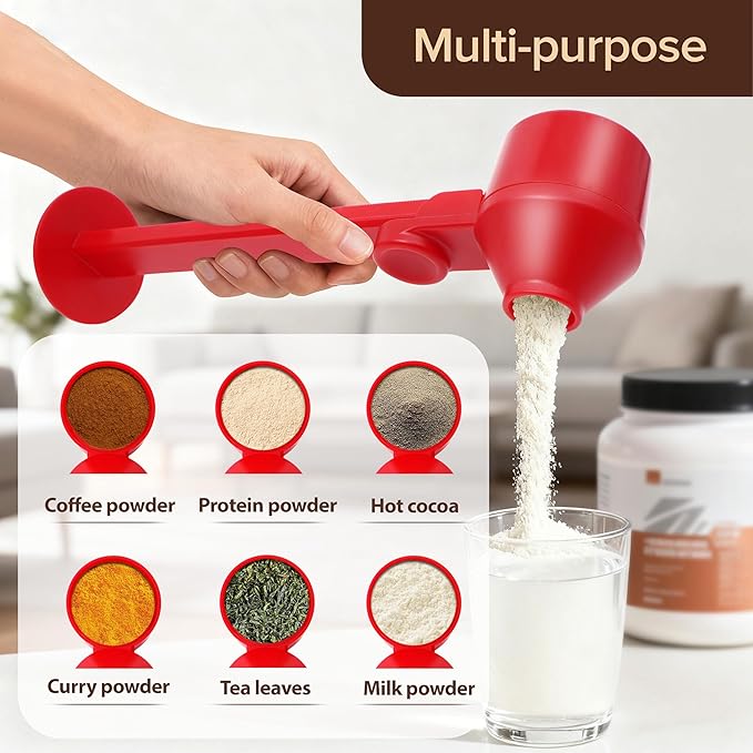 2Pcs Coffee Scoop Funnel 2Tbsp, BPA-Free PCTG, Dishwasher Safe | 51mm Tamper Kit | Fits K-Cup Reusable Pods, Brewer Compatible, Coffee/Protein/Powder, Red, 2 Models A&B