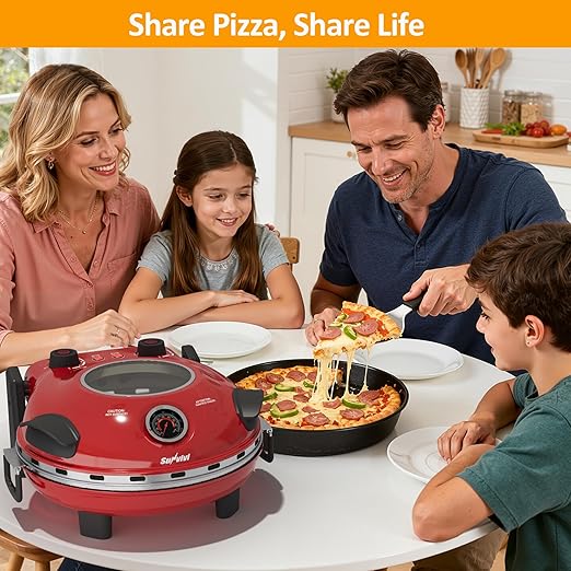 Pizza Oven Indoor Outdoor: Heats up to 770℉, Up to 12" Electric Countertop Pizza Maker with Viewing Window, Dual Temp Control Knob, Portable Pizza Cooker Warmer, Pizza Stone, Pizza Peel