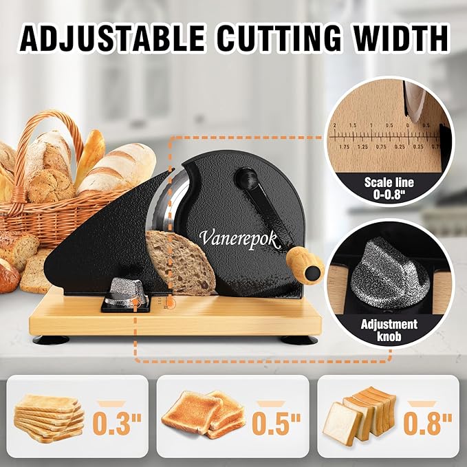vanerepok Manual Bread Slicer for Homemade Sourdough Bread Versatile Hand Crank Bread Slicer for Sourdough Crusty Bread Etc Stainless Steel Slicers Adjustable Width for Homemade & Commercial Use
