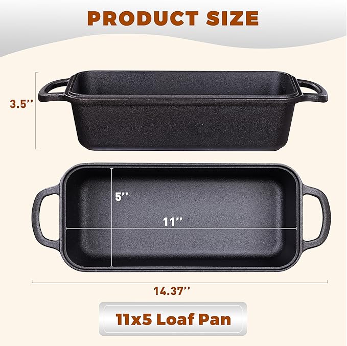 11x5 Inch Cast Iron Loaf Pan With Lid，5.8 Qt Large Loaf Pans For Sourdough Bread Baking, Pre-Seasoned Heavy Duty Dutch Oven Bread Pan For a Crispy Crust