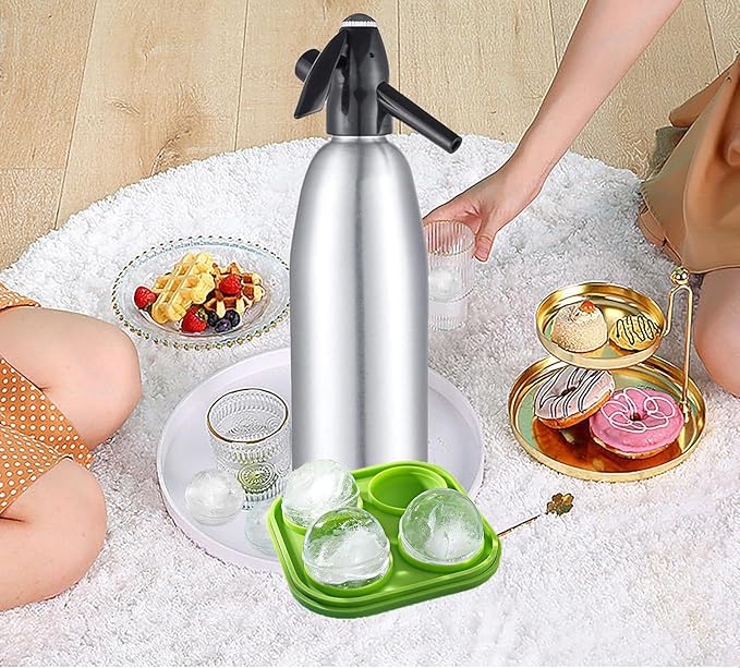 Soda Siphon,1L Soda Maker Sparkling Water Maker, Portable Soda Maker for Home & Outdoor,Aluminium Carbonated Water Machine for Cocktails DIY Sparkling Drinks,Use 8 gram CO2 Cartridges (Not Included)