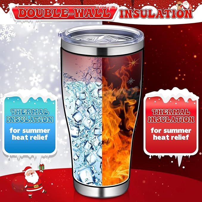 Mifoci 4 Pcs 30 oz Christmas Tumbler with Lid and Straw Stainless Steel Christmas Mug Double Insulated Cup Insulated Coffee Tumbler with Straw Brush for Holiday Coworkers Women Gifts(Style 1)