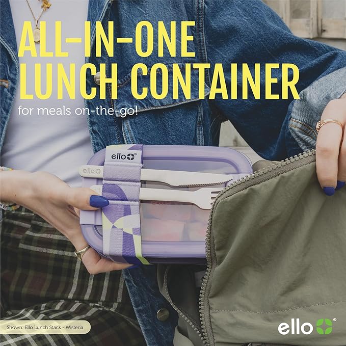Ello 2-Pack Lunch Stack Plastic Food Storage Container Bento Box with Airtight, Leak-Proof Locking Plastic Lids and Silicone Base, BPA-Free, Freezer, Microwave, and Dishwasher Safe, Mint Chip
