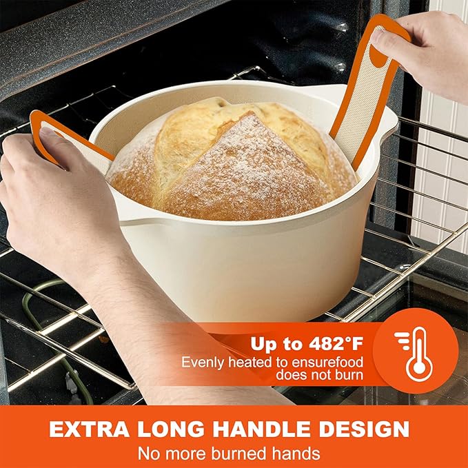 PLAPITATE Silicone Bread Sling for Dutch Oven Liner, Non Stick 2 PCS, Easy Clean Reusable Silicone Baking Mat with Long Handles, Easy to Transfer Sourdough Bread, Orange
