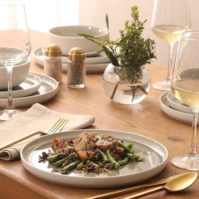 Gibson Elite Tahoe Sunset 12-Piece Reactive Stoneware Dinnerware Set – Matte Exterior & Shiny Interior Plates and Bowls, Durable Everyday Dish Set, Microwave & Dishwasher Safe - Grey