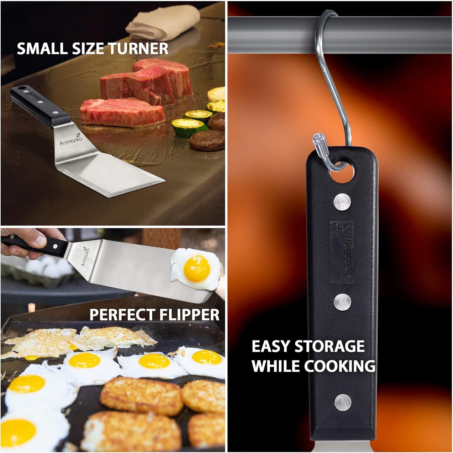 Anmarko Grill Spatula Set - Long Metal Spatula Spatula - Griddle Scraper and Pancake Flipper or Pizza Spatula - Offset Spatula - Stainless Steel Utensil Great for BBQ Grill Flat Top